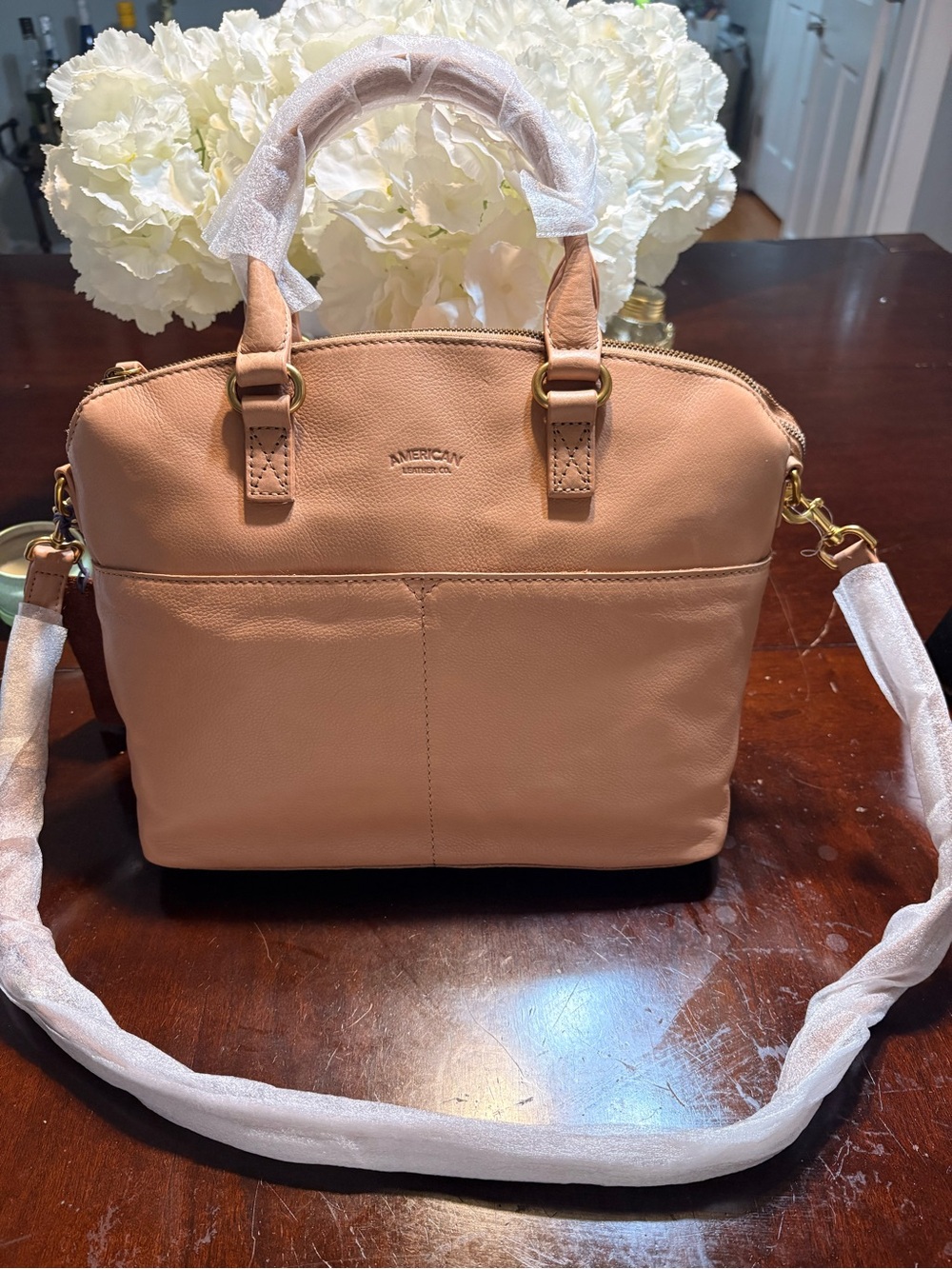 American Leather Company Tan Leather Satchel with Detachable Strap